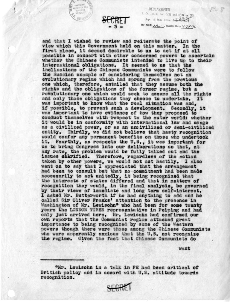 Memorandum of Conversation with Sir Oliver Franks and W. Walton Butterworth