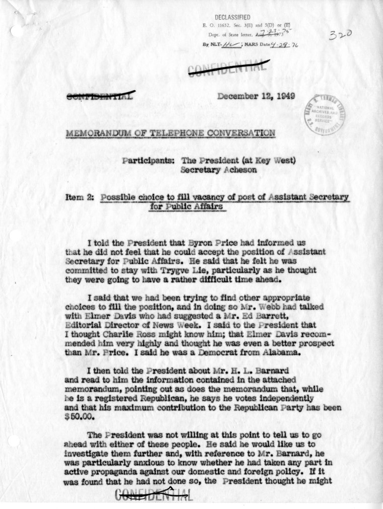 Memorandum of Telephone Conversation with The President