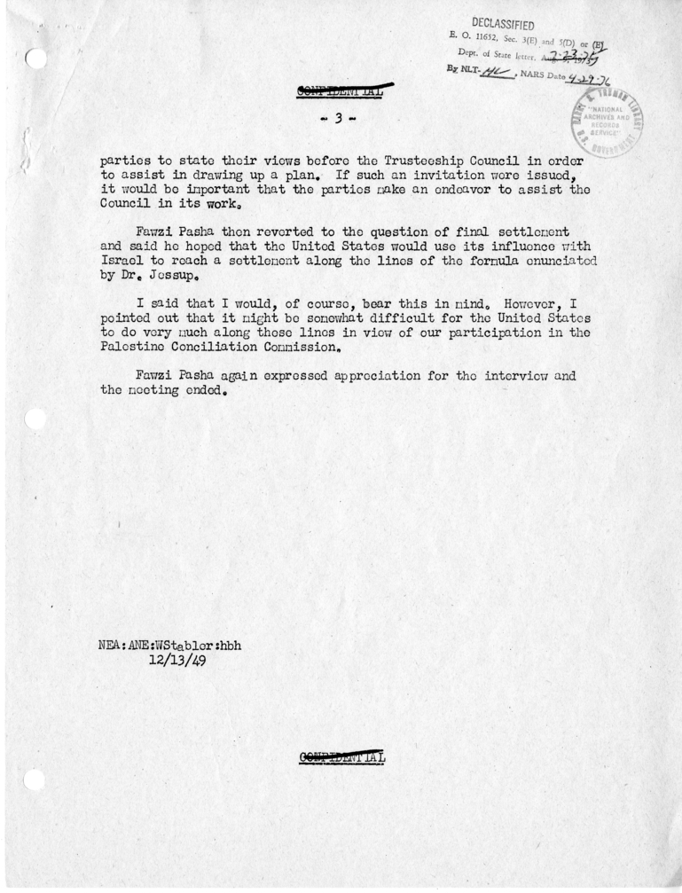 Memorandum of Conversation with the Defense Minister of Jordan