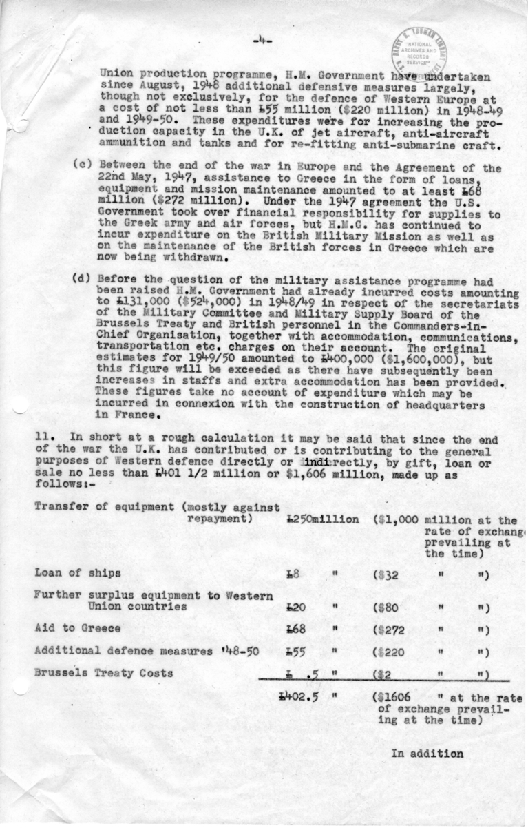 Background Memorandum Regarding United States Military Assistance to Great Britain