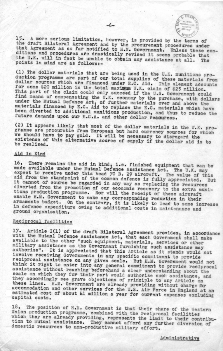 Background Memorandum Regarding United States Military Assistance to Great Britain