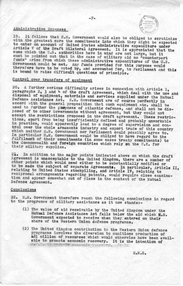Background Memorandum Regarding United States Military Assistance to Great Britain