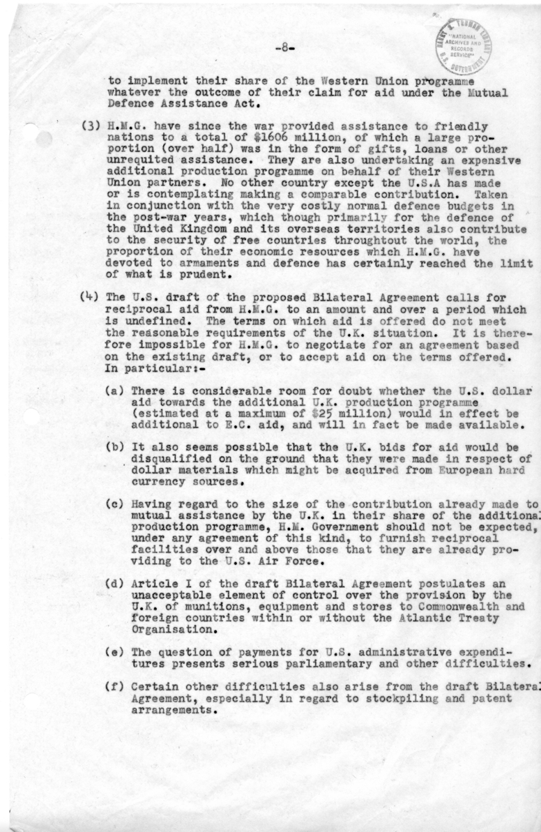 Background Memorandum Regarding United States Military Assistance to Great Britain