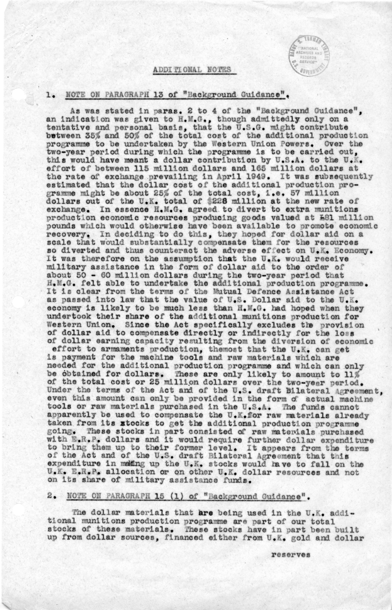 Background Memorandum Regarding United States Military Assistance to Great Britain