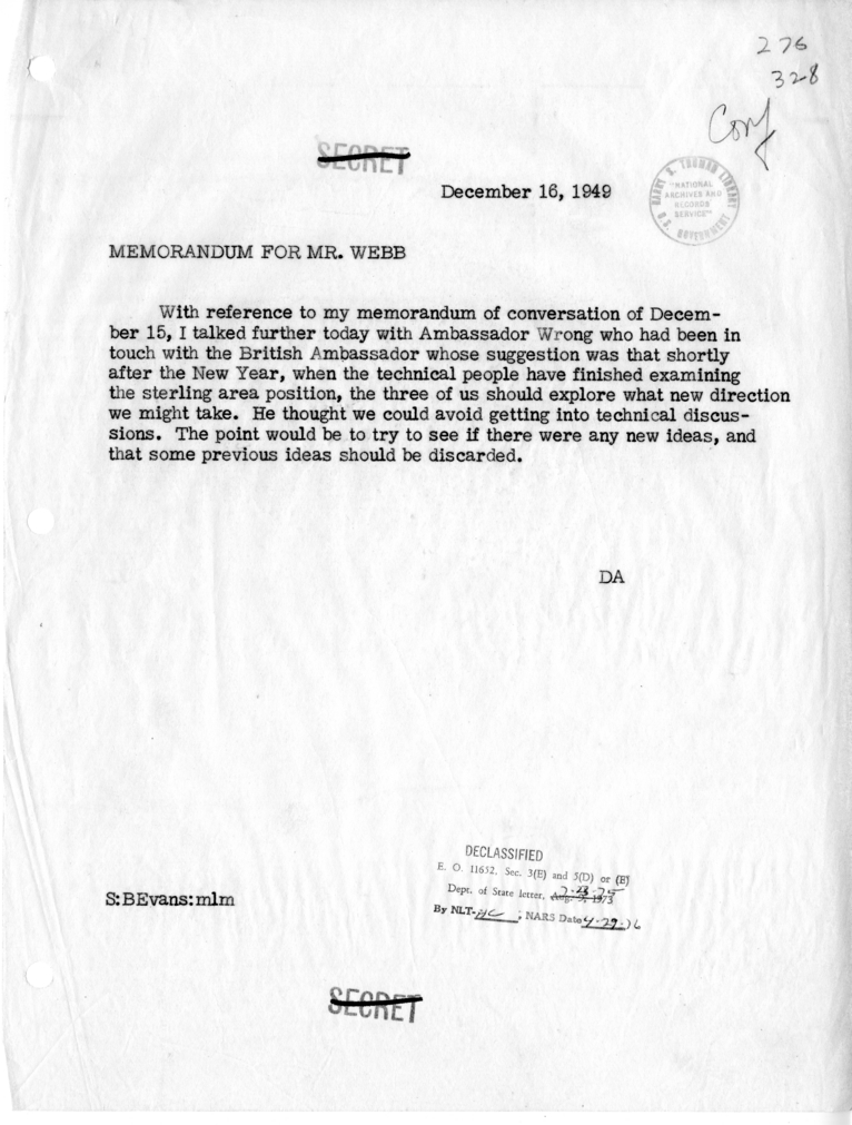Memorandum, Dean Acheson to James Webb