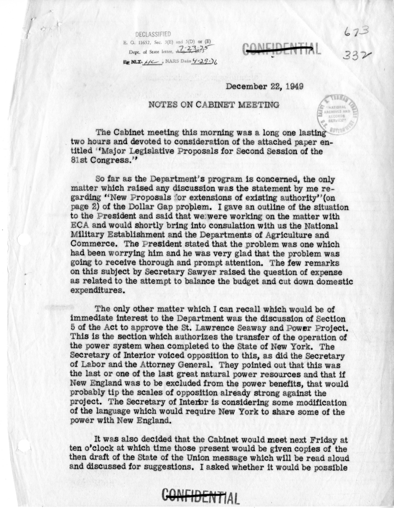 Notes on Cabinet Meeting