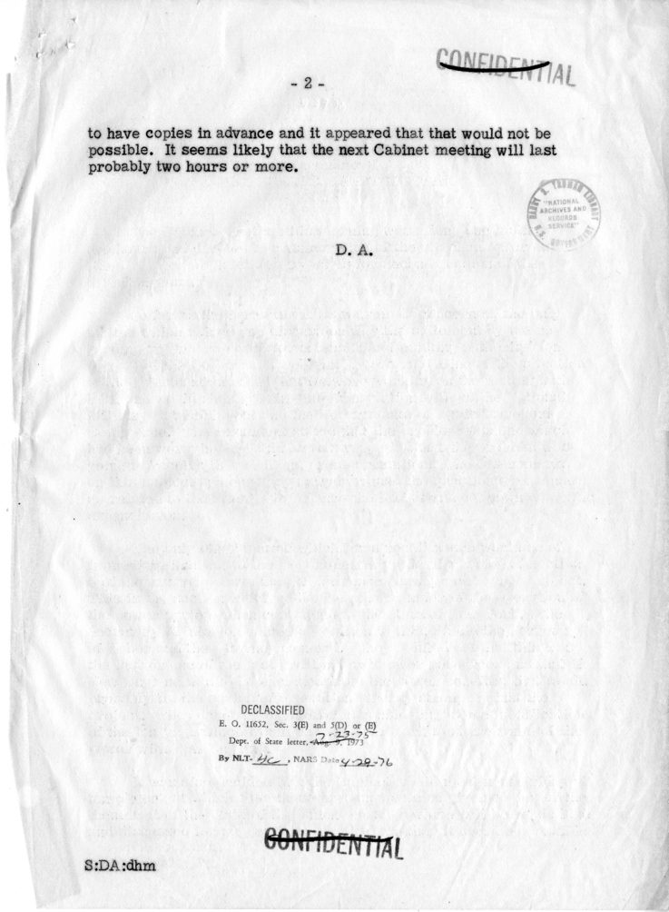 Notes on Cabinet Meeting
