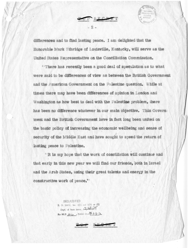 Draft of Proposed Statement of Secretary of State on United States-United Kingdom Attitude Toward Middle East