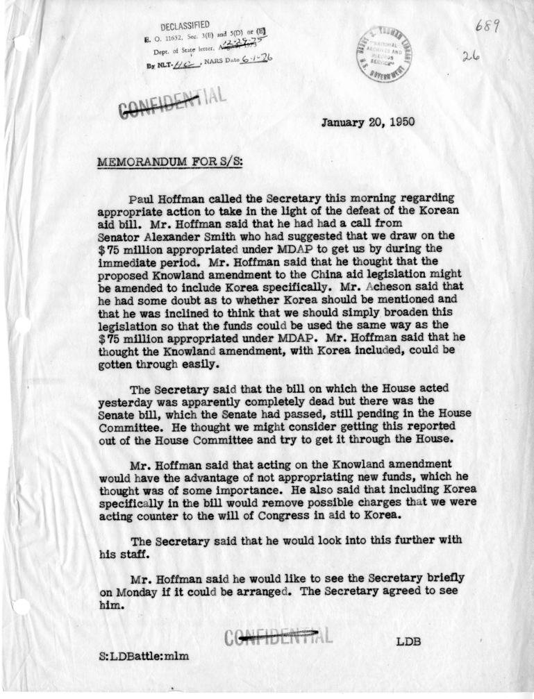 Memorandum of Telephone Conversation with Mr. Paul Hoffman