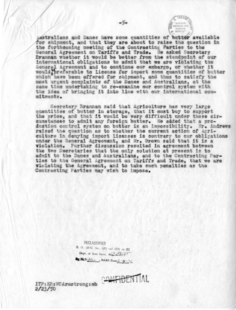 Memorandum of Conversation with Secretary of Agriculture Charles Brannan and Others