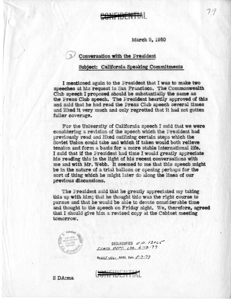 Memorandum of Conversation with the President