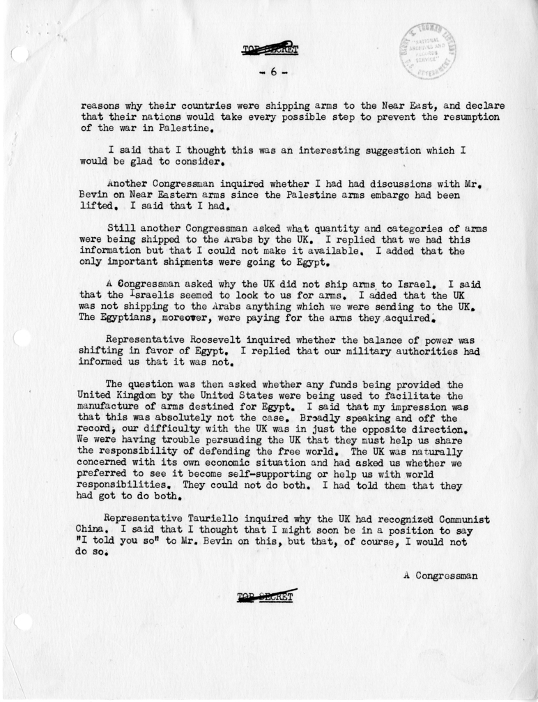 Memorandum of Conversation with Representative Anthony Tauriello, Numerous Other Representatives, and Members of the Department