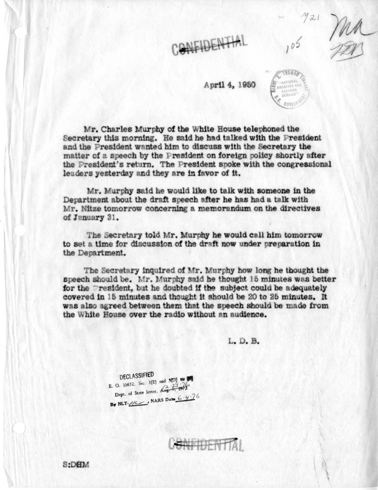 Memorandum of Telephone Conversation with Charles S. Murphy