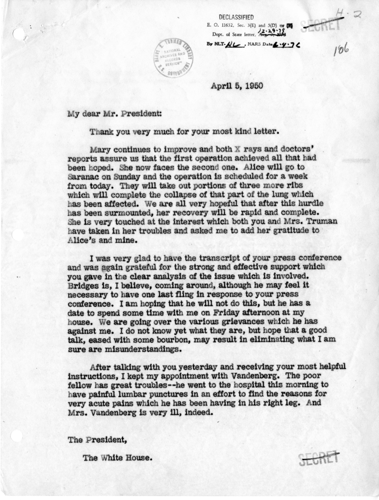 Letter from Dean Acheson to President Harry S. Truman