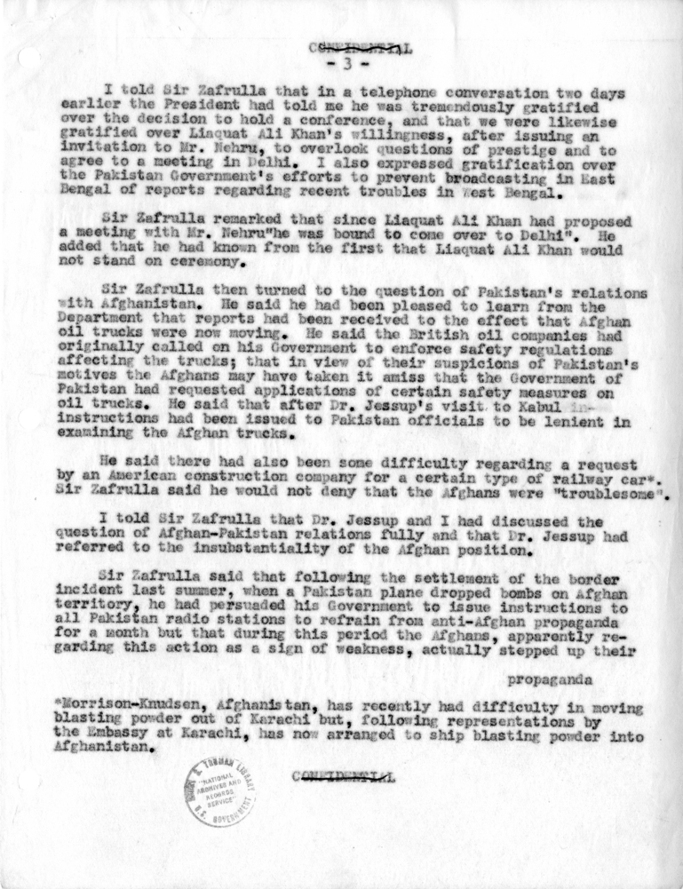 Memorandum of Conversation with the Ambassador and Foreign Minister of Pakistan