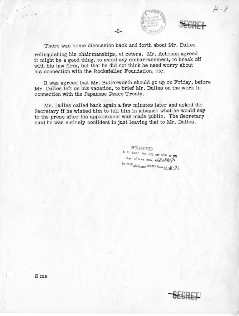 Memorandum of Telephone Conversation with John Foster Dulles