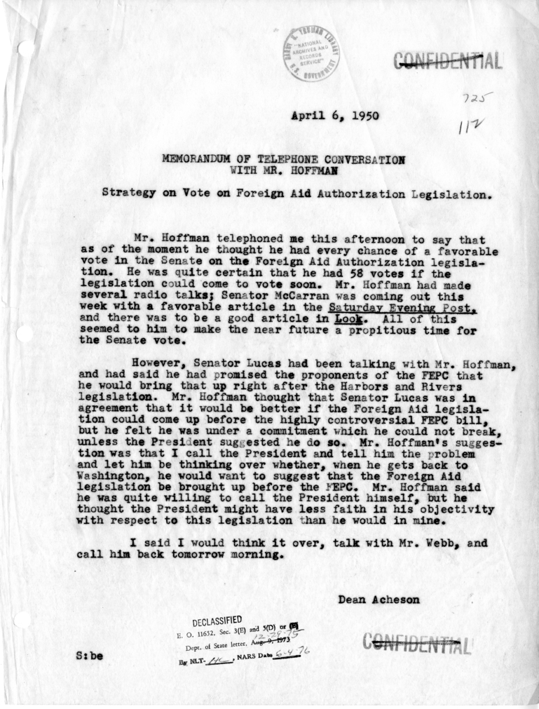 Memorandum of Telephone Conversation with Paul G. Hoffman