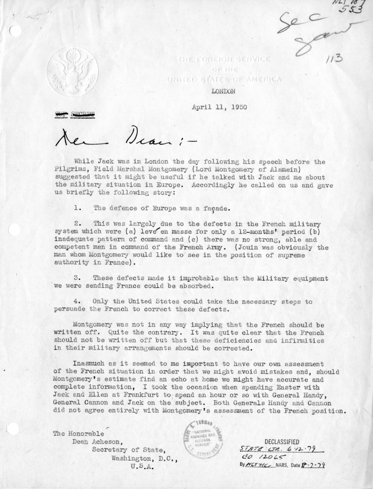 Letter from Lewis Douglas to Dean Acheson