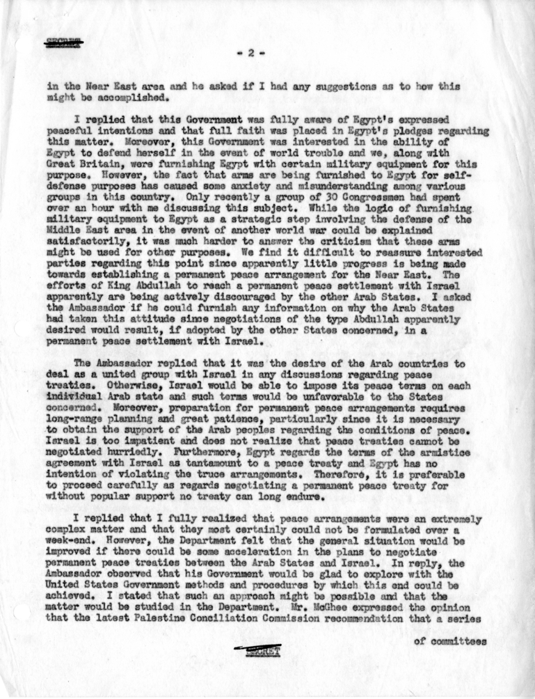 Memorandum of Conversation with the Ambassador of Egypt, George C. McGhee, and Dudley C. Bostwick