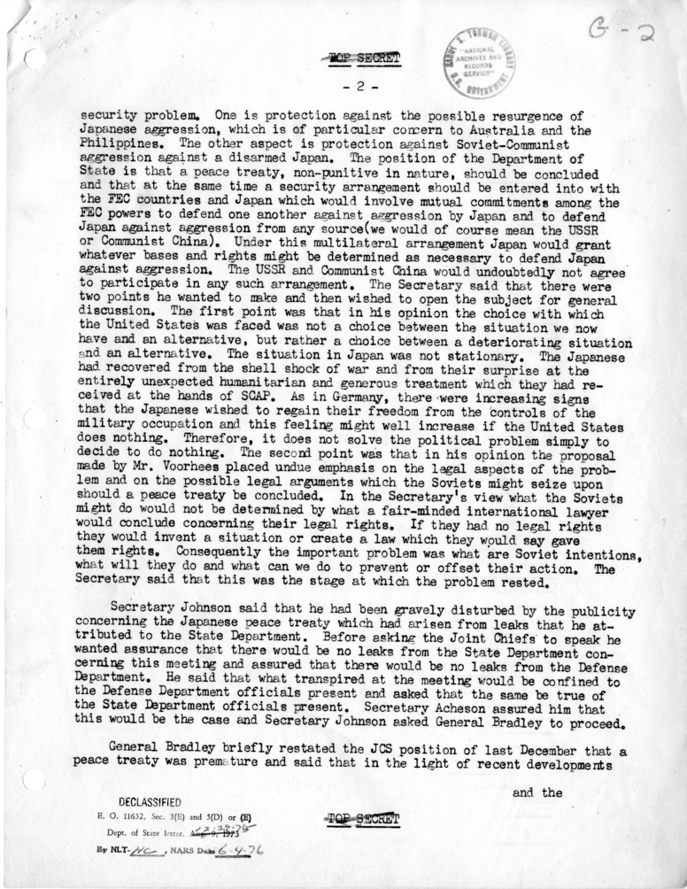 Memorandum of Conversation with Dean Rusk, W. Walton Butterworth, Harry N. Howard, and Representatives of the Department of Defense