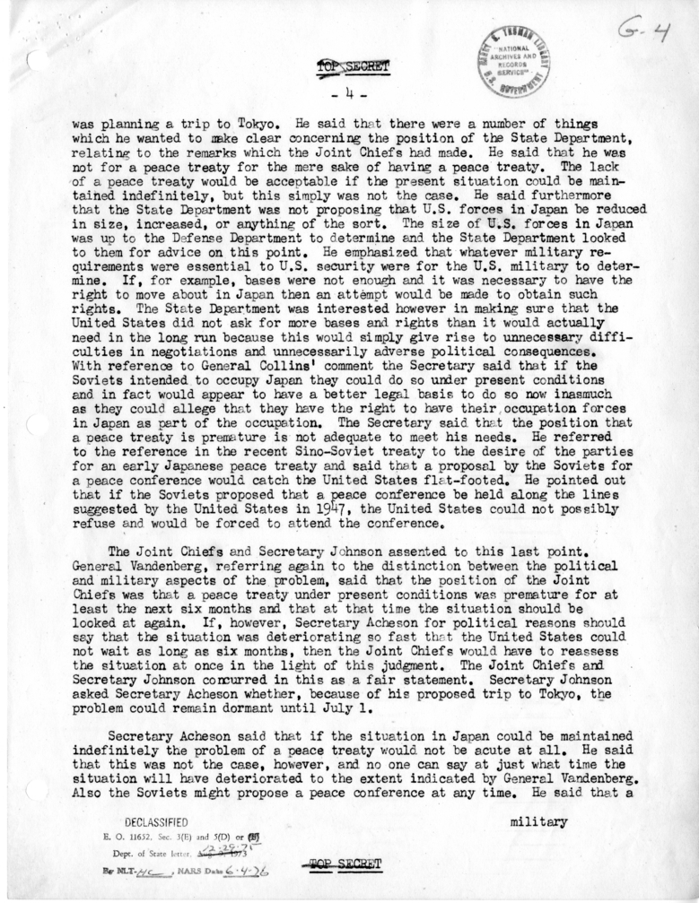 Memorandum of Conversation with Dean Rusk, W. Walton Butterworth, Harry N. Howard, and Representatives of the Department of Defense