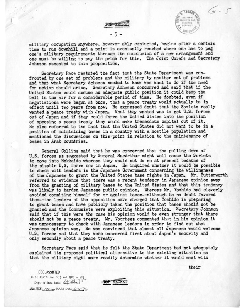 Memorandum of Conversation with Dean Rusk, W. Walton Butterworth, Harry N. Howard, and Representatives of the Department of Defense
