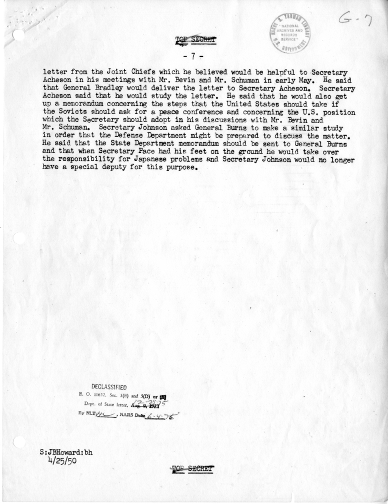 Memorandum of Conversation with Dean Rusk, W. Walton Butterworth, Harry N. Howard, and Representatives of the Department of Defense