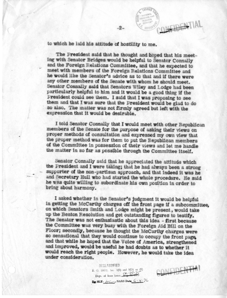 Memorandum of Conversation with the President and Senator Tom Connally