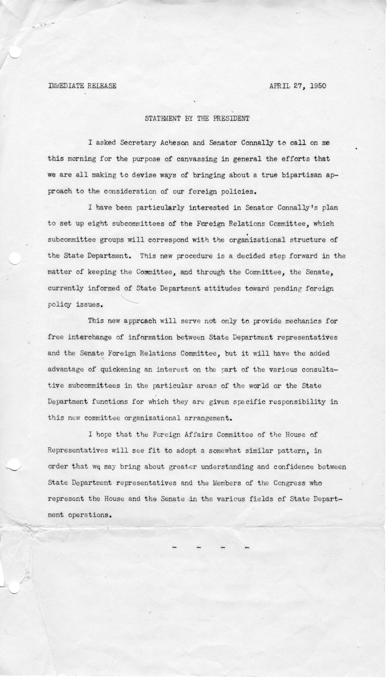 Memorandum of Conversation with the President and Senator Tom Connally