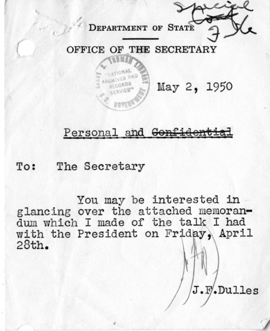 Memorandum of Conversation Between John Foster Dulles and President Harry S. Truman