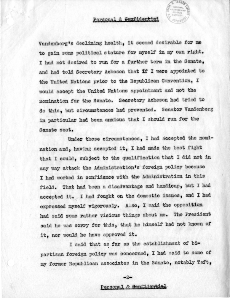 Memorandum of Conversation Between John Foster Dulles and President Harry S. Truman