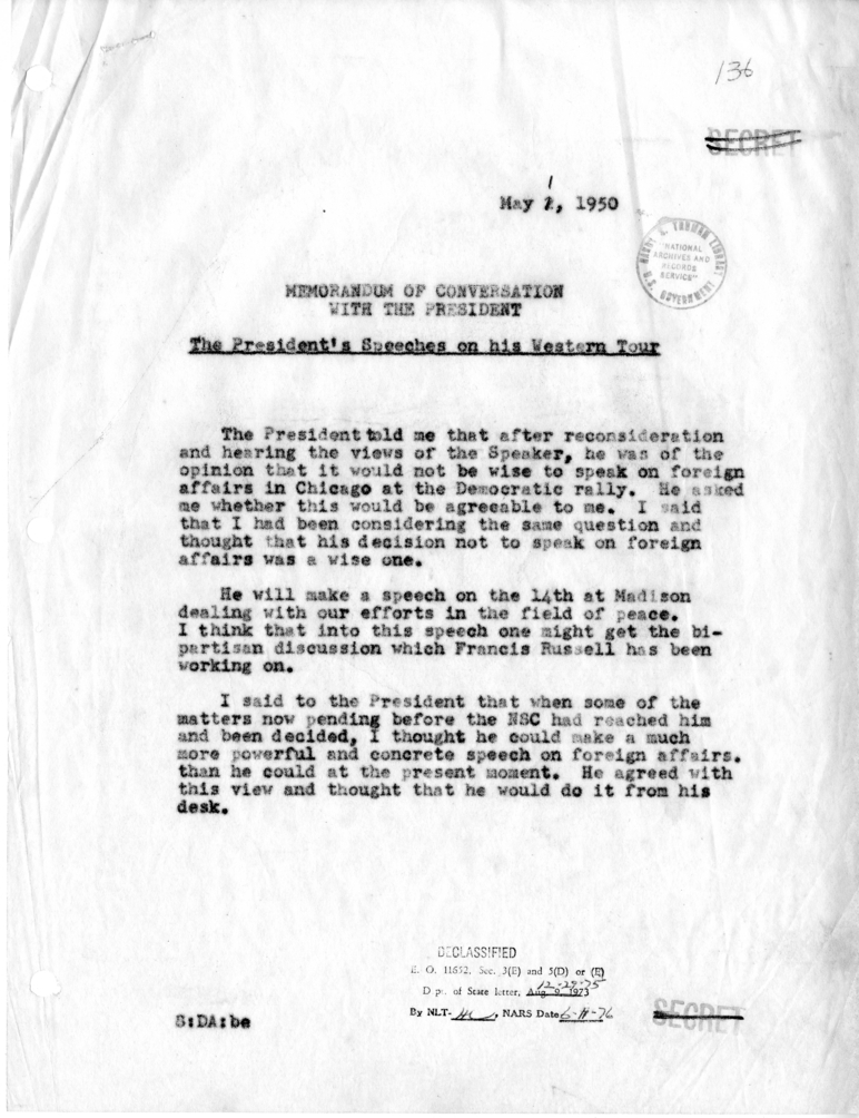 Memorandum of Conversation with the President