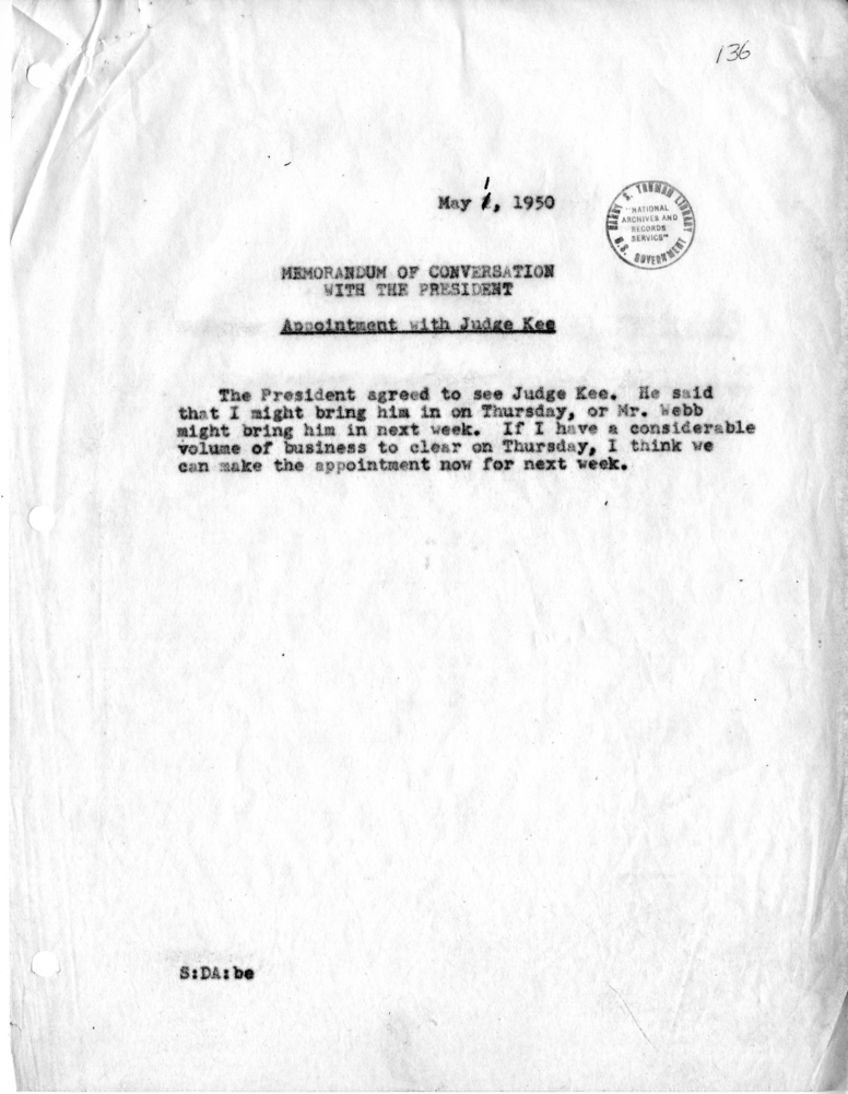 Memorandum of Conversation with the President