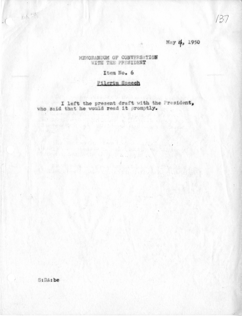 Memorandum of Conversation with President Harry S. Truman and Judge John Kee