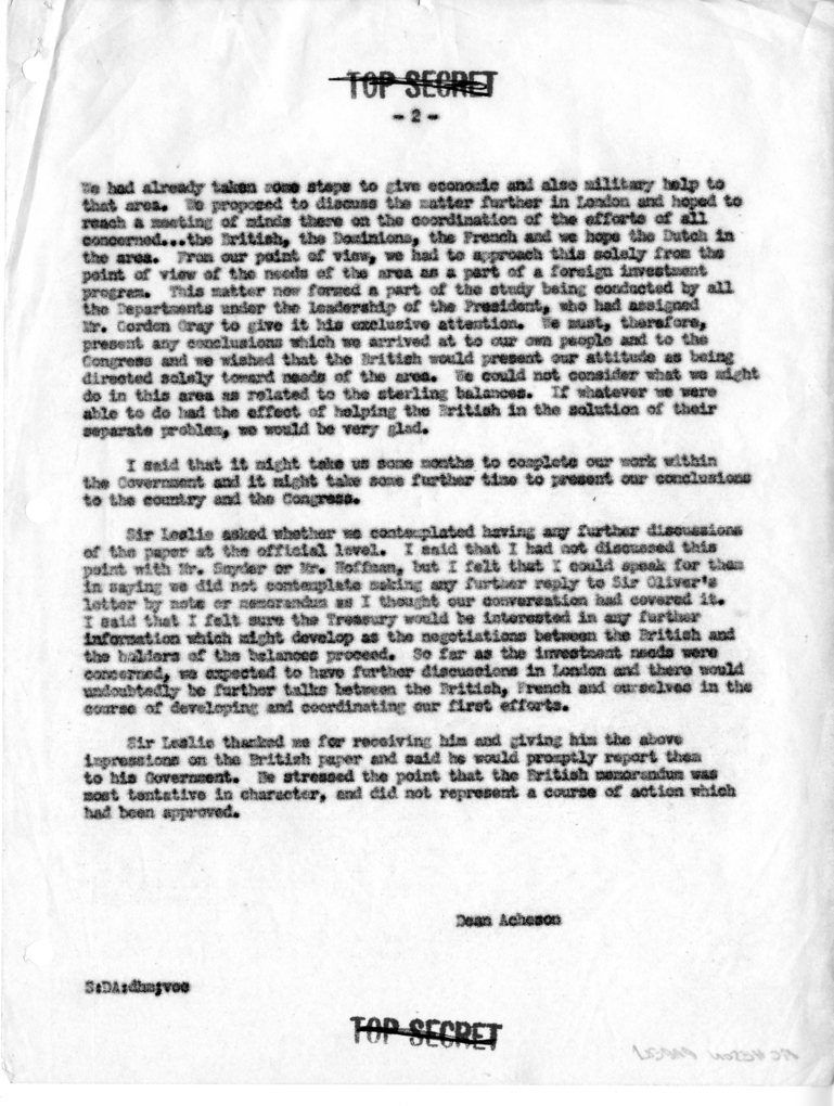 Memorandum of Conversation with Sir Leslie Rowan and Willard Thorp