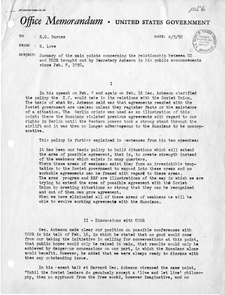 Memorandum from R. Love to Robert G. Barnes