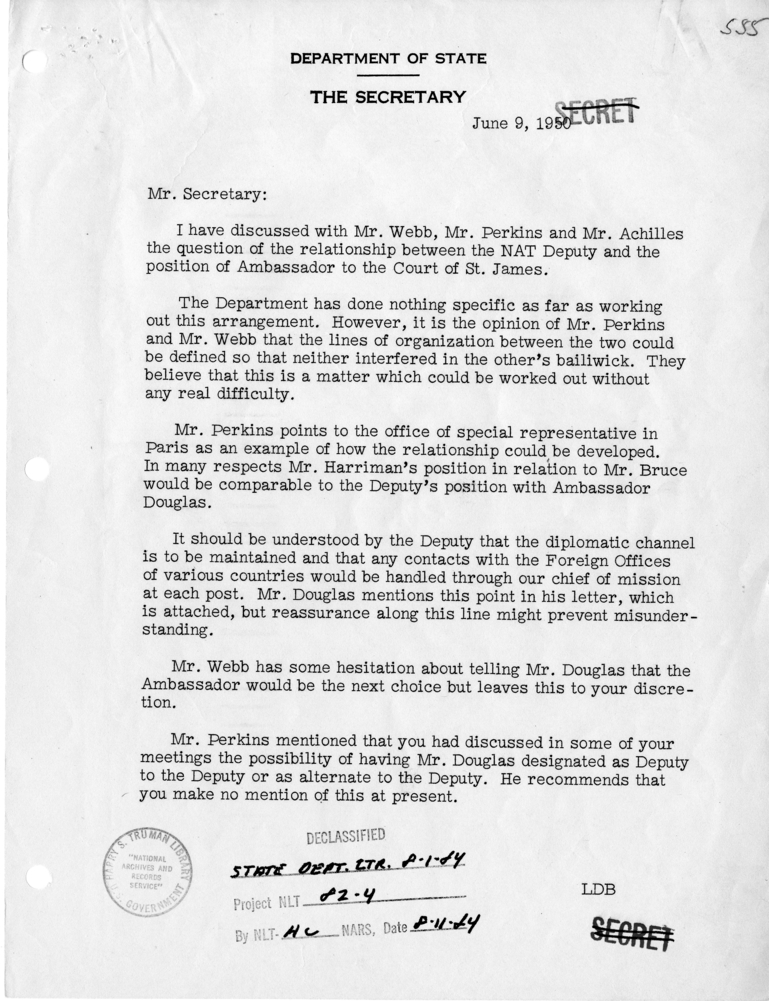 Memorandum from Lucius D. Battle to Dean Acheson