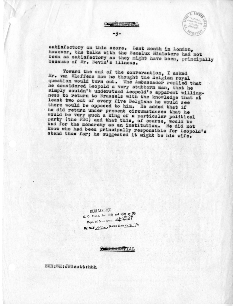Memorandum of Conversation with the Ambassador of the Netherlands and Joseph W. Scott