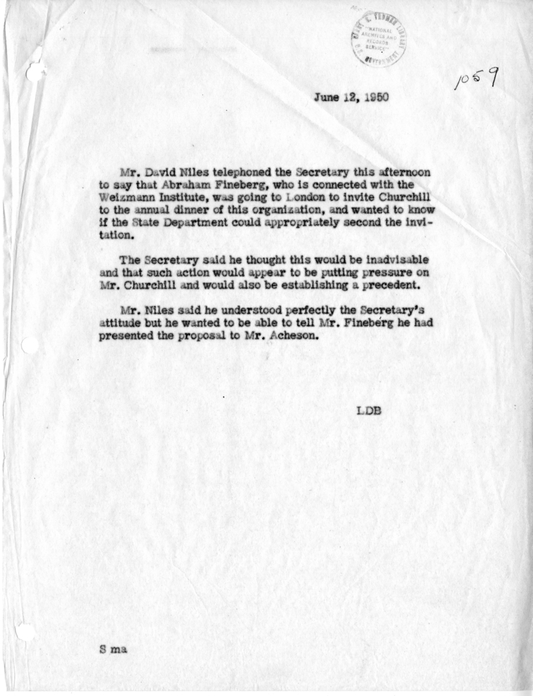 Memorandum of Telephone Conversation with David Niles