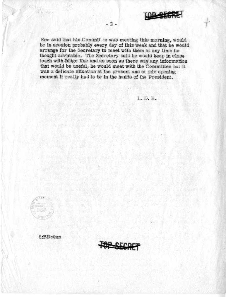 Memorandum of Telephone Conversation with Judge John Kee