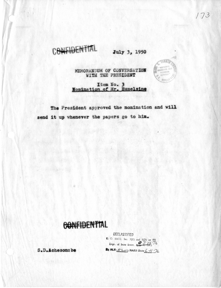 Memorandum of Conversation with the President