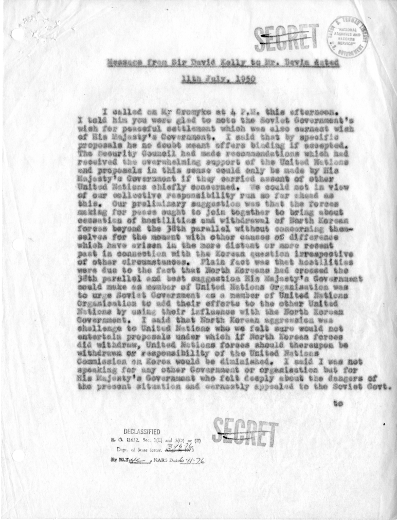 Memorandum of Conversation with Sir Oliver Franks, the Ambassador of Great Britain, and Assistant Secretary of State George W. Prekins