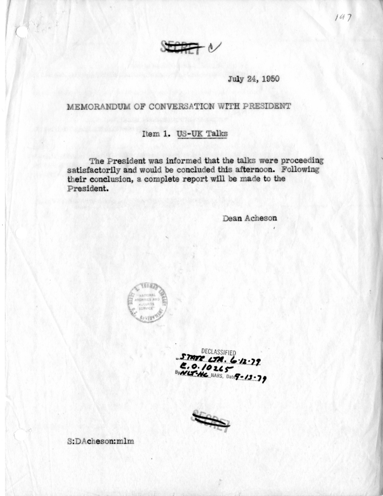 Memorandum of Conversation with the President