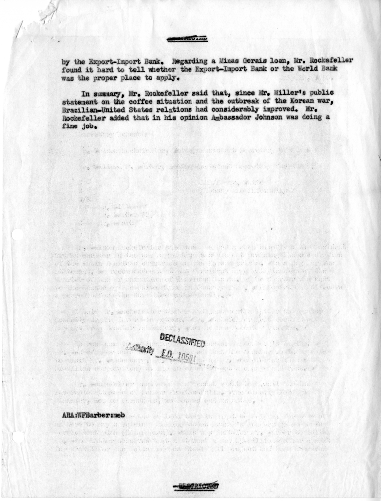 Memorandum of Conversation with Nelson Rockefeller and Willard F. Barber