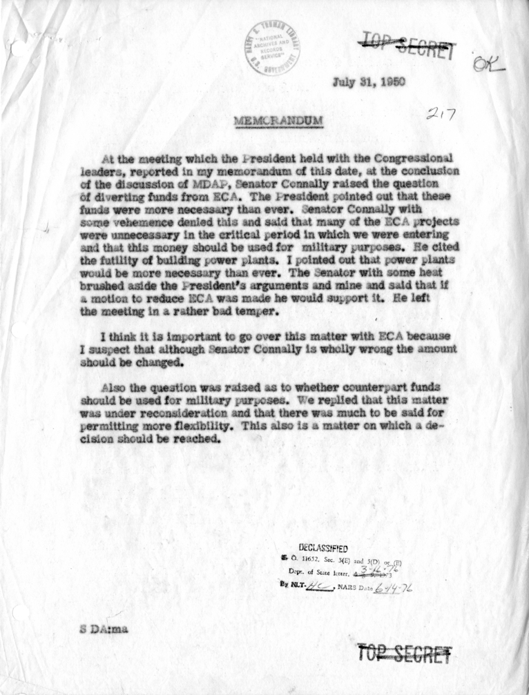 Memorandum of Conversation with President Harry S. Truman and Congressional Leaders