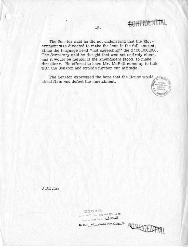 Memorandum of Telephone Conversation with Senator Tom Connally