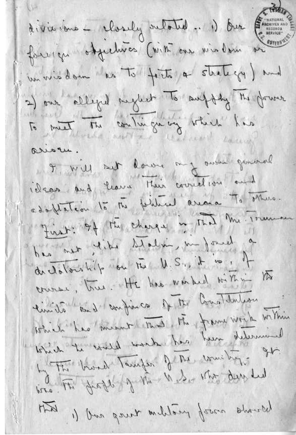 Handwritten Letter, Dean Acheson to James Webb