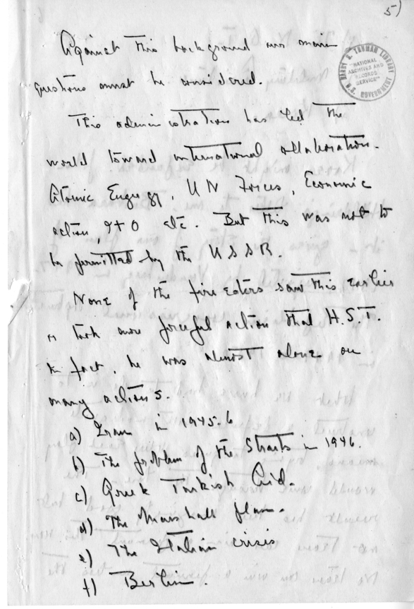 Handwritten Letter, Dean Acheson to James Webb