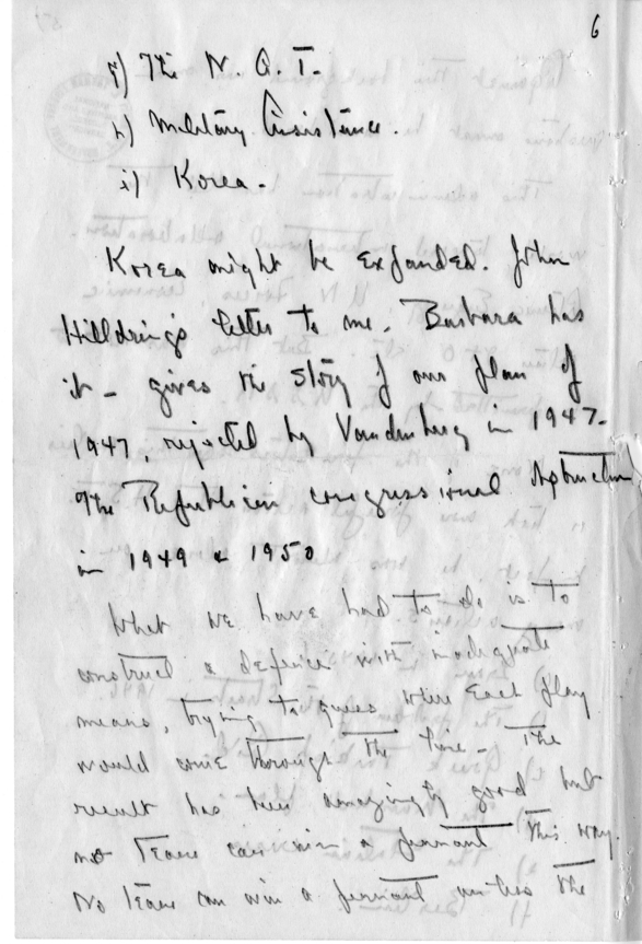 Handwritten Letter, Dean Acheson to James Webb