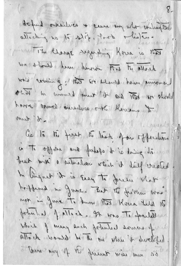 Handwritten Letter, Dean Acheson to James Webb